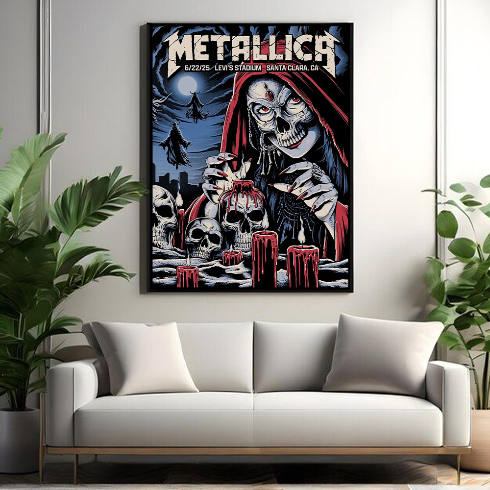 levis stadium metallica poster 2025 santa clara concert skull canvas wall art 1