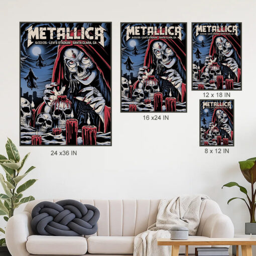 levis stadium metallica poster 2025 santa clara concert skull canvas wall art