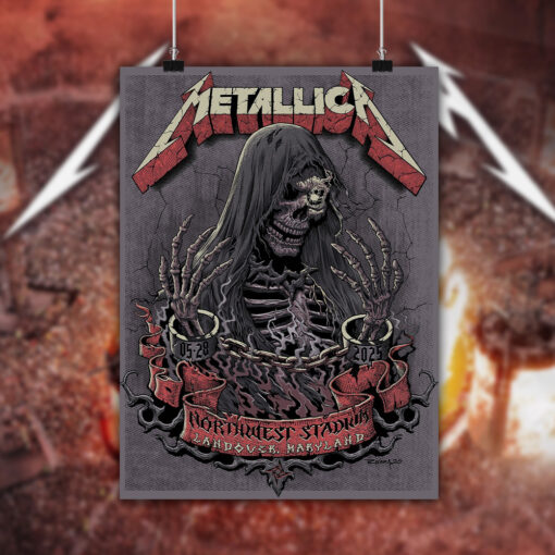 metallica 2025 tour poster landover maryland m72 stadium show grim skeleton canvas