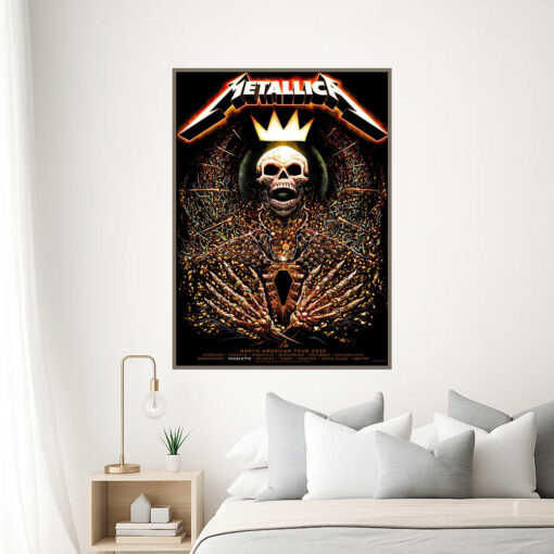 metallica 2025 tour poster skeleton king crown art north american cities canvas print 1