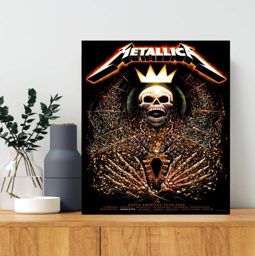 metallica 2025 tour poster skeleton king crown art north american cities canvas print 1