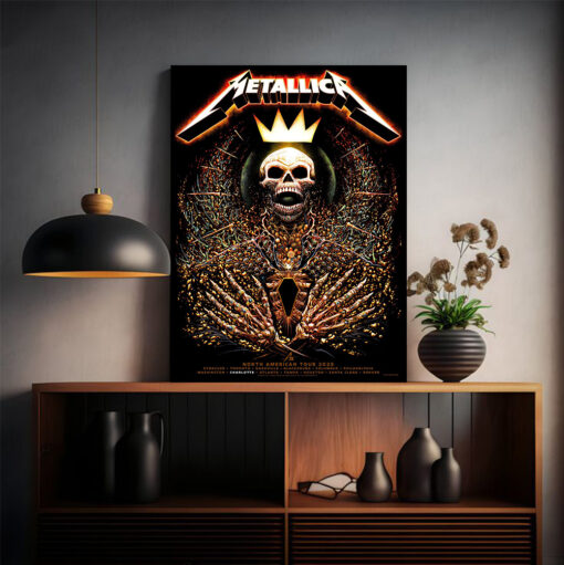 metallica 2025 tour poster skeleton king crown art north american cities canvas print 2