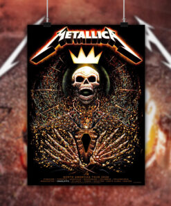 metallica 2025 tour poster skeleton king crown art north american cities canvas print