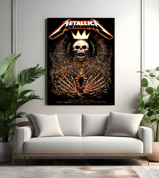 metallica 2025 tour poster skeleton king crown art north american cities canvas print