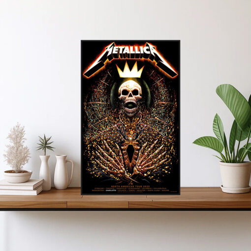 metallica 2025 tour poster skeleton king crown art north american cities canvas print1