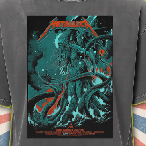 metallica acid wash tee m72 2025 north american tour cthulhu tentacle monster graphic shirt 1