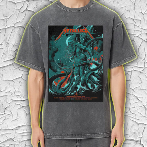metallica acid wash tee m72 2025 north american tour cthulhu tentacle monster graphic shirt 2