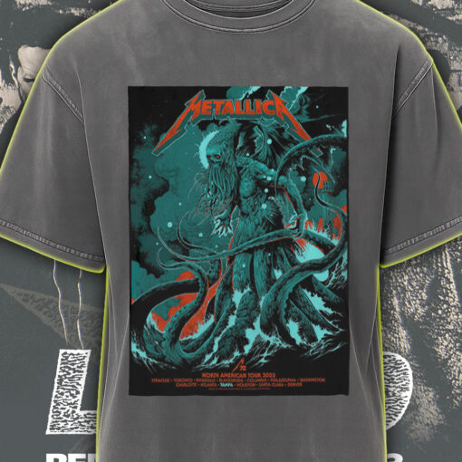 metallica acid wash tee m72 2025 north american tour cthulhu tentacle monster graphic shirt 3