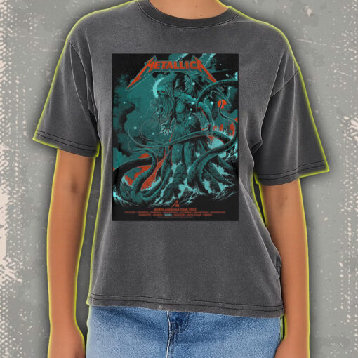 metallica acid wash tee m72 2025 north american tour cthulhu tentacle monster graphic shirt 4