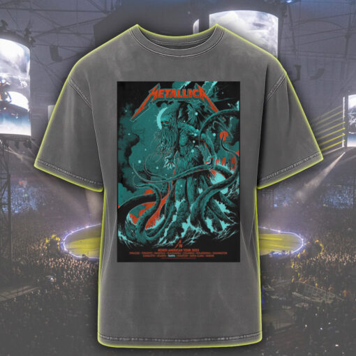 metallica acid wash tee m72 2025 north american tour cthulhu tentacle monster graphic shirt