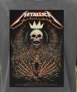 metallica acid wash tee m72 2025 tour cities skull king crown of thorns graphic vintage rock design 1