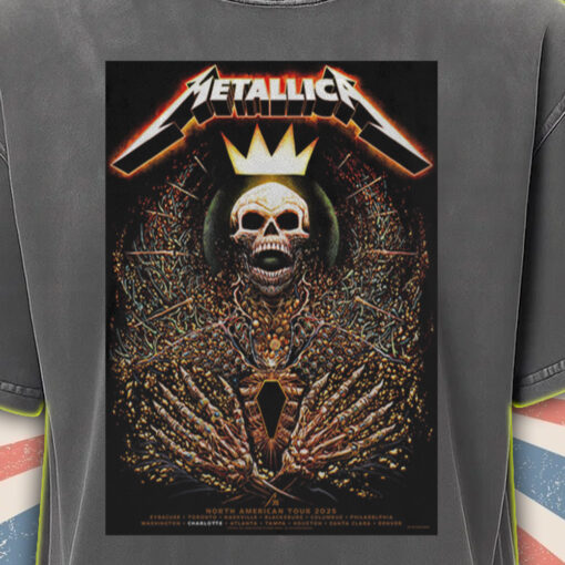 metallica acid wash tee m72 2025 tour cities skull king crown of thorns graphic vintage rock design 1