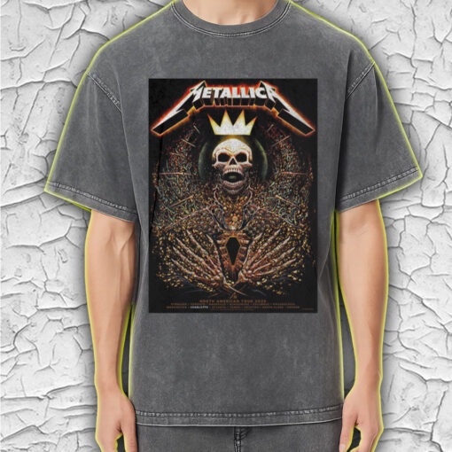 metallica acid wash tee m72 2025 tour cities skull king crown of thorns graphic vintage rock design 2