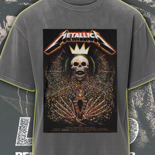 metallica acid wash tee m72 2025 tour cities skull king crown of thorns graphic vintage rock design 3
