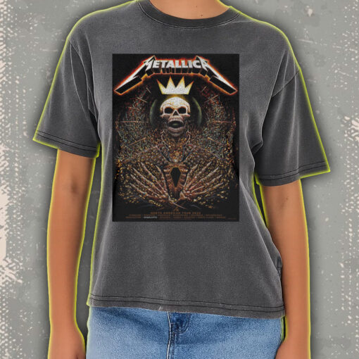 metallica acid wash tee m72 2025 tour cities skull king crown of thorns graphic vintage rock design 4
