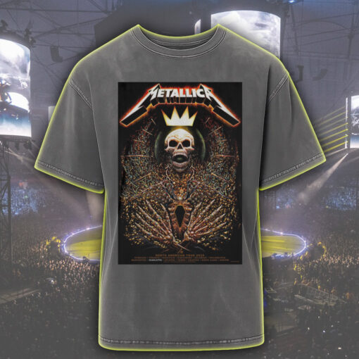 metallica acid wash tee m72 2025 tour cities skull king crown of thorns graphic vintage rock design