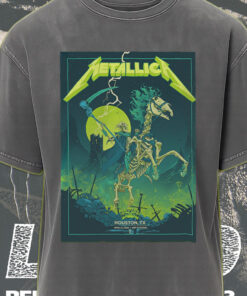 metallica acid wash tee m72 houston tour 2025 grim reaper skeleton horse rider neon lightning design 1