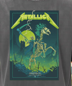 metallica acid wash tee m72 houston tour 2025 grim reaper skeleton horse rider neon lightning design 2