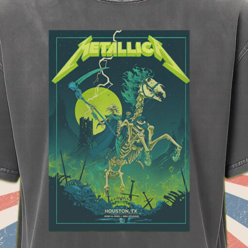 metallica acid wash tee m72 houston tour 2025 grim reaper skeleton horse rider neon lightning design 2