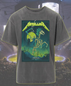 metallica acid wash tee m72 houston tour 2025 grim reaper skeleton horse rider neon lightning design