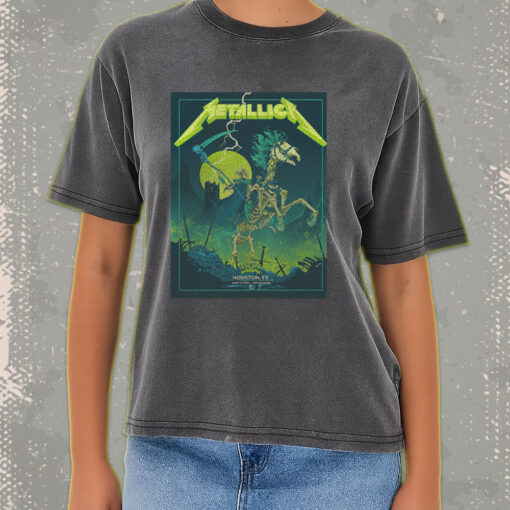 metallica acid wash tee m72 houston tour 2025 grim reaper skeleton horse rider neon lightning design 3