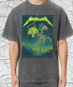 metallica acid wash tee m72 houston tour 2025 grim reaper skeleton horse rider neon lightning design 4