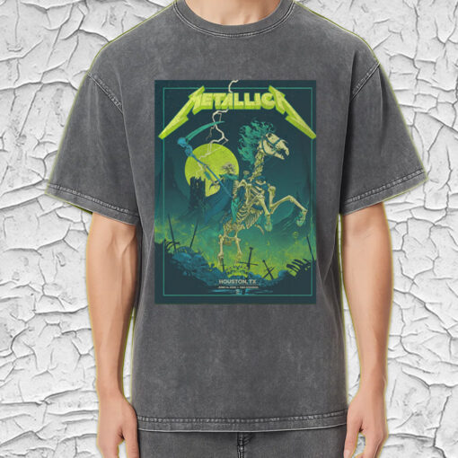 metallica acid wash tee m72 houston tour 2025 grim reaper skeleton horse rider neon lightning design 4