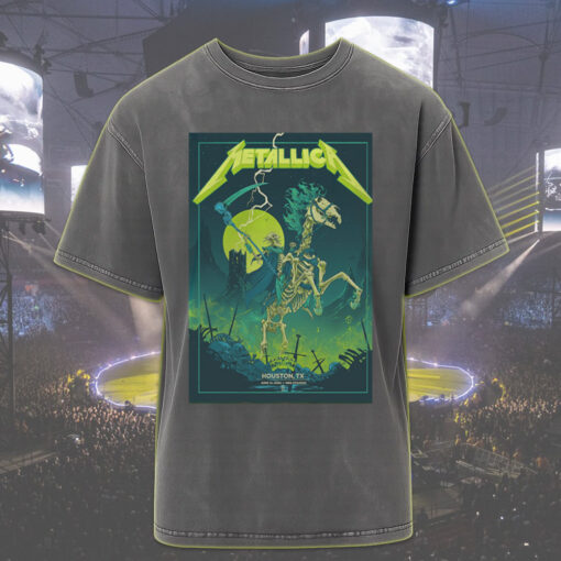 metallica acid wash tee m72 houston tour 2025 grim reaper skeleton horse rider neon lightning design