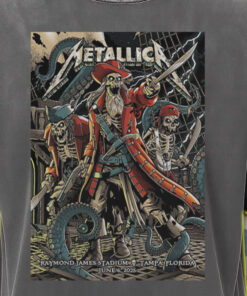 metallica acid wash tee m72 pirate skeleton tampa fl june 6 2025 retro tour graphic shirt 1