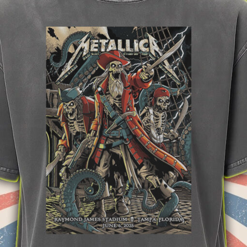 metallica acid wash tee m72 pirate skeleton tampa fl june 6 2025 retro tour graphic shirt 1