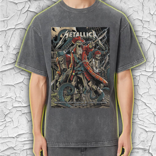 metallica acid wash tee m72 pirate skeleton tampa fl june 6 2025 retro tour graphic shirt 2