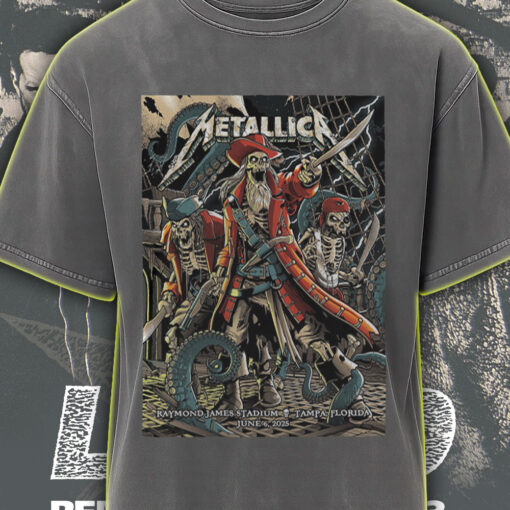 metallica acid wash tee m72 pirate skeleton tampa fl june 6 2025 retro tour graphic shirt 3