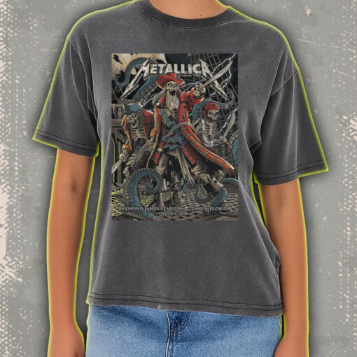 metallica acid wash tee m72 pirate skeleton tampa fl june 6 2025 retro tour graphic shirt 4