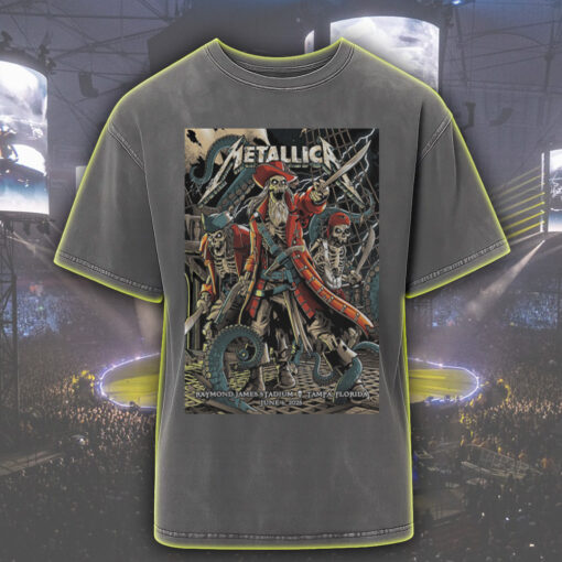 metallica acid wash tee m72 pirate skeleton tampa fl june 6 2025 retro tour graphic shirt