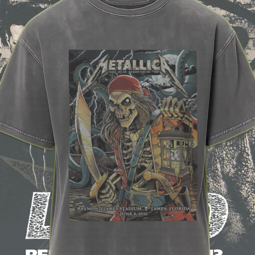metallica acid wash tee m72 pirate skeleton tampa fl june 8 2025 retro tour graphic shirt 1