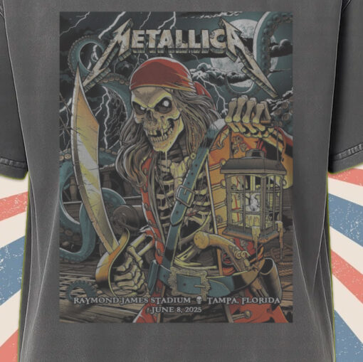 metallica acid wash tee m72 pirate skeleton tampa fl june 8 2025 retro tour graphic shirt 2