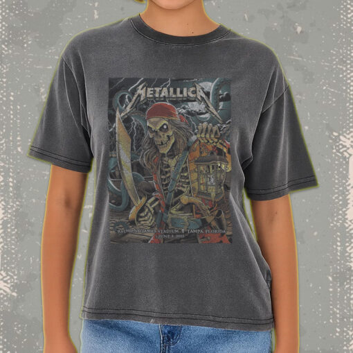 metallica acid wash tee m72 pirate skeleton tampa fl june 8 2025 retro tour graphic shirt 3
