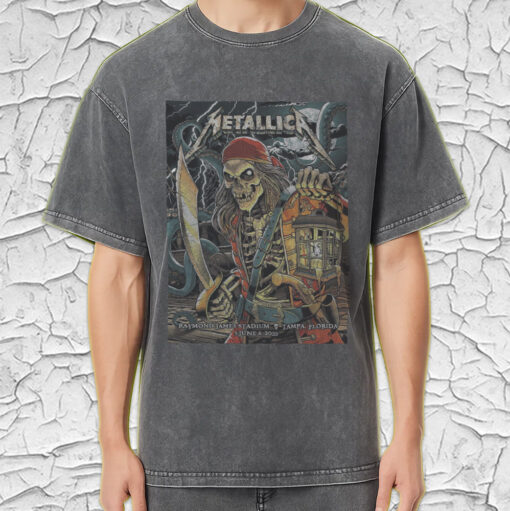 metallica acid wash tee m72 pirate skeleton tampa fl june 8 2025 retro tour graphic shirt 4