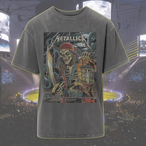 metallica acid wash tee m72 pirate skeleton tampa fl june 8 2025 retro tour graphic shirt
