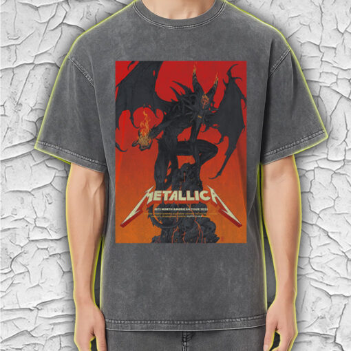 metallica acid wash tee m72 tour 2025 north america demon on fire design vintage style rock shirt 2
