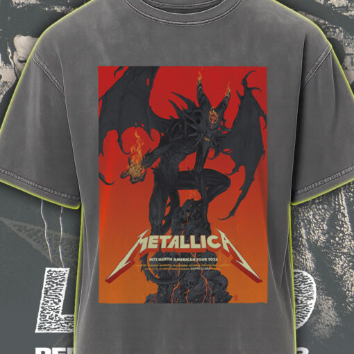 metallica acid wash tee m72 tour 2025 north america demon on fire design vintage style rock shirt 3