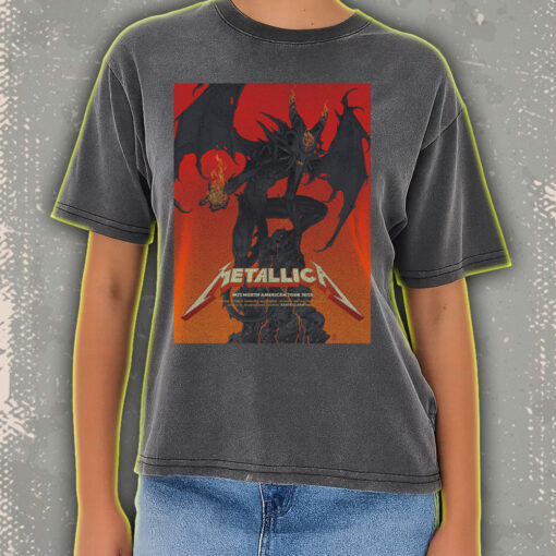 metallica acid wash tee m72 tour 2025 north america demon on fire design vintage style rock shirt 4