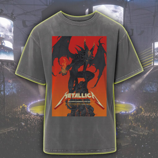 metallica acid wash tee m72 tour 2025 north america demon on fire design vintage style rock shirt