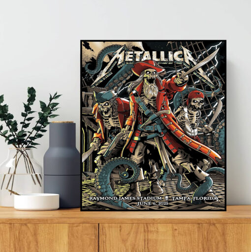 metallica june 6 tampa concert poster m72 tour pirate skeleton art official tour canvas print 1