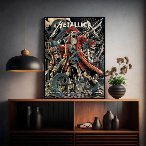 metallica june 6 tampa concert poster m72 tour pirate skeleton art official tour canvas print 2