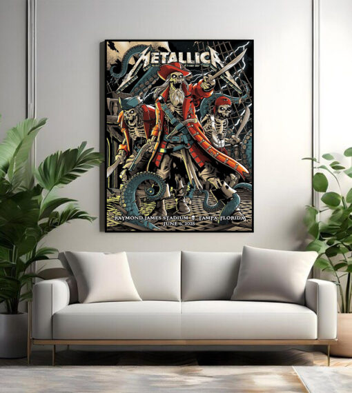 metallica june 6 tampa concert poster m72 tour pirate skeleton art official tour canvas print