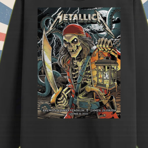 metallica long sleeve pirate skeleton live in tampa june 8 2025 m72 tour official stadium merch 2