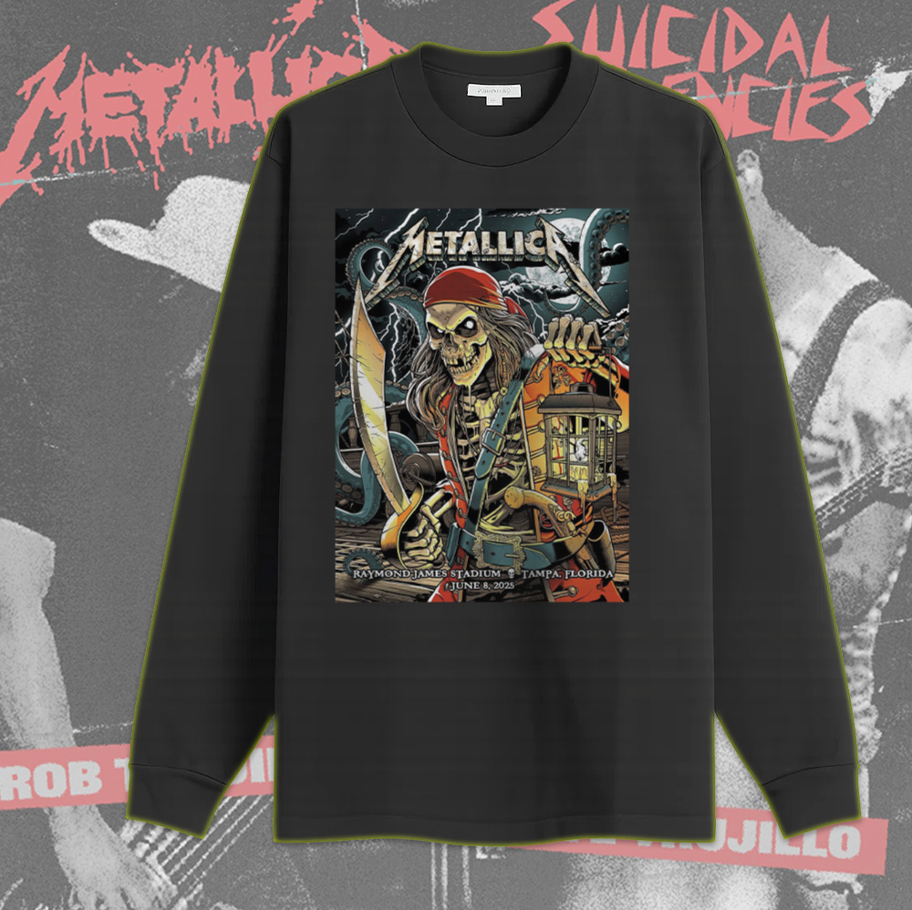 metallica long sleeve pirate skeleton live in tampa june 8 2025 m72 tour official stadium merch