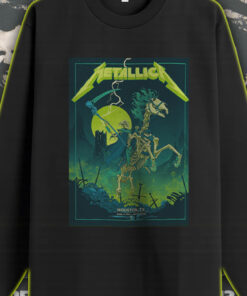 metallica long sleeve shirt m72 tour houston 2025 june 14 at nrg stadium skeleton horseman neon reaper design 1