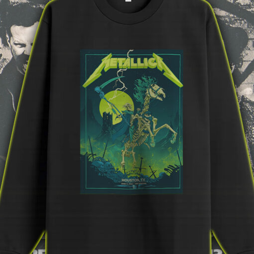 metallica long sleeve shirt m72 tour houston 2025 june 14 at nrg stadium skeleton horseman neon reaper design 1